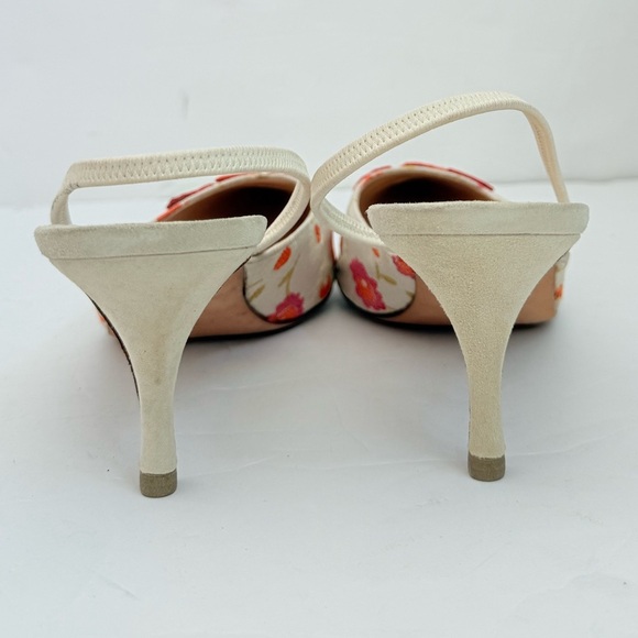 Manolo Blahnik Vintage Floral Embroidered & appliqué Slingback Kitten Pumps 43.5 - Picture 5 of 9